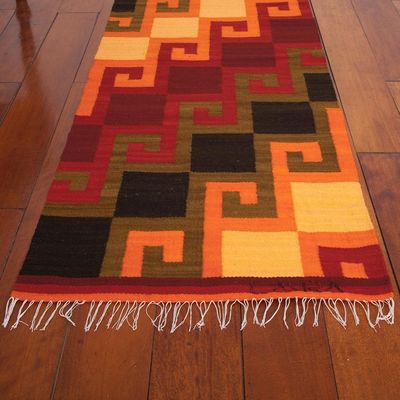 Alternate image for Hand Loomed Wool Area Rug 2x8 Fiery Hills