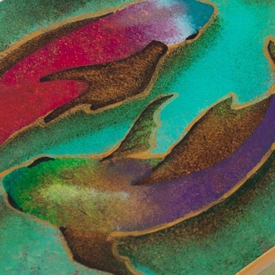 Alternate image for Hand Painted Glass and Wood Decorative Box Ocean Harmony in Green