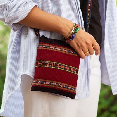 Alternate image for Hand Loomed Alpaca Shoulder Sling Bag Cusco Glyphs