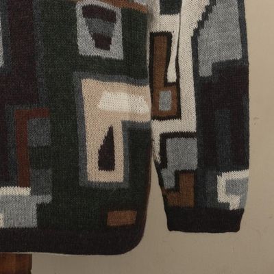 Alternate image for Mens 100 Alpaca Geometric Patterned Cardigan from Peru Inca Construction