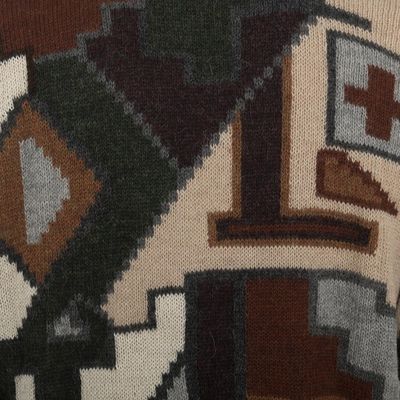 Alternate image for Mens 100 Alpaca Geometric Patterned Cardigan from Peru Inca Construction