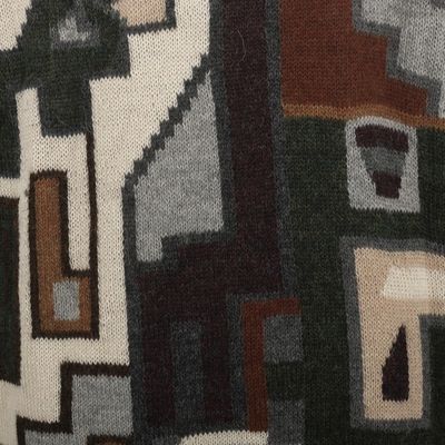 Alternate image for Mens 100 Alpaca Geometric Patterned Cardigan from Peru Inca Construction