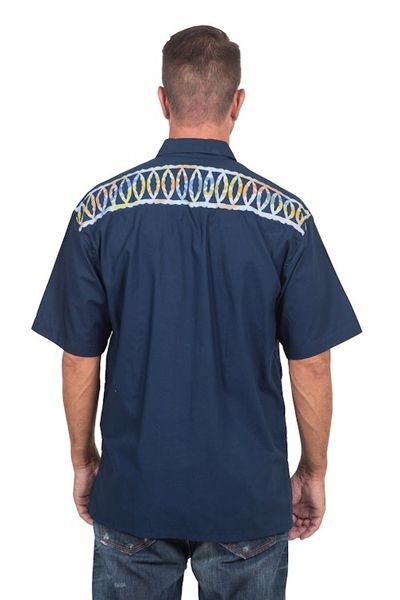 Alternate image for Artisan Crafted Button-Up Short Sleeve Mens Batik Shirt Batik Boat