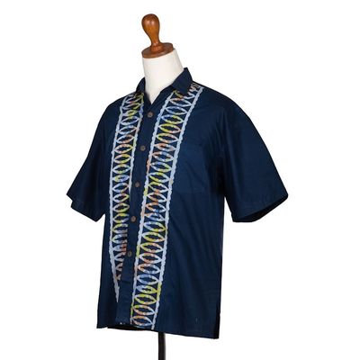 Alternate image for Artisan Crafted Button-Up Short Sleeve Mens Batik Shirt Batik Boat