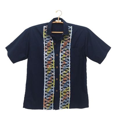 Alternate image for Artisan Crafted Button-Up Short Sleeve Mens Batik Shirt Batik Boat