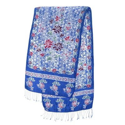 Alternate image for Blue Batik Silk Shawl Sapphire Mums