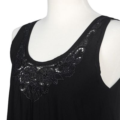 Alternate image for Hand-Embroidered Black Sleeveless Rayon Top from Bali Night Bouquet of Flowers