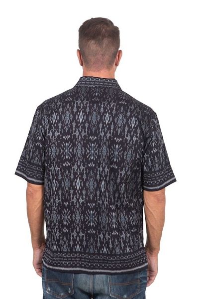 Alternate image for Hand Crafted Mens Grey and Black Ikat Shirt Grey Patra
