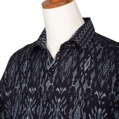 Alternate image for Hand Crafted Mens Grey and Black Ikat Shirt Grey Patra