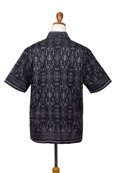 Alternate image for Hand Crafted Mens Grey and Black Ikat Shirt Grey Patra