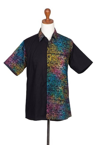 Alternate image for Mens Batik Cotton Shirt with Colorful Pattern from Bali Colorful Bridge