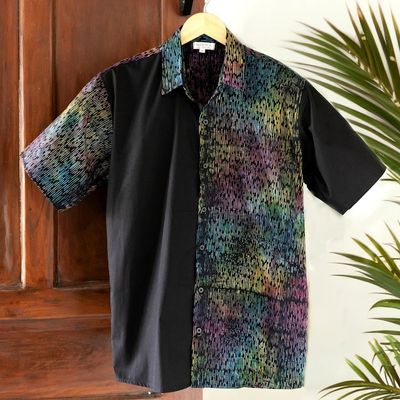 Alternate image for Mens Batik Cotton Shirt with Colorful Pattern from Bali Colorful Bridge