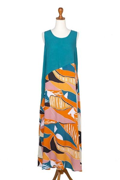 Alternate image for Long Printed Rayon Sundress Sunrise Vibes