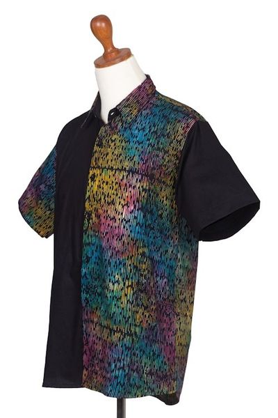 Alternate image for Mens Batik Cotton Shirt with Colorful Pattern from Bali Colorful Bridge
