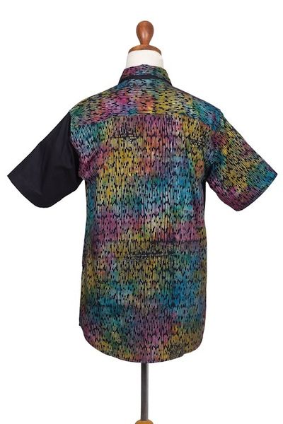 Alternate image for Mens Batik Cotton Shirt with Colorful Pattern from Bali Colorful Bridge