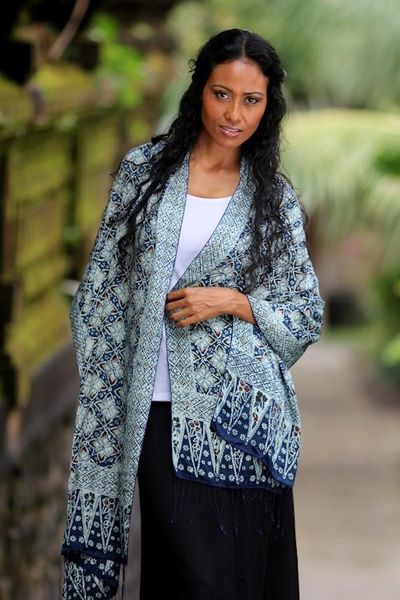 Alternate image for Silk batik shawl Frangipani Floral