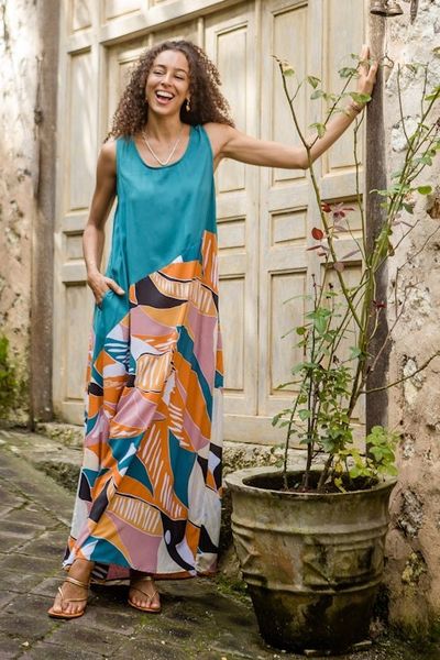 Alternate image for Long Printed Rayon Sundress Sunrise Vibes