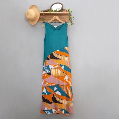 Alternate image for Long Printed Rayon Sundress Sunrise Vibes