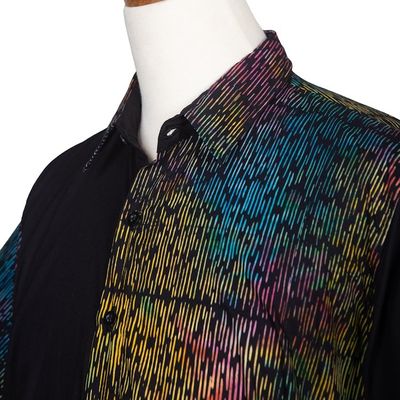 Alternate image for Mens Batik Cotton Shirt with Colorful Pattern from Bali Colorful Bridge