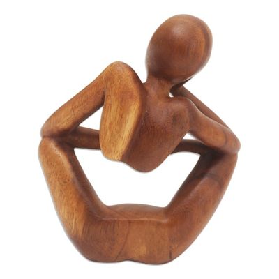 Alternate image for Hand Carved Suar Wood Statuette Thinking Posture