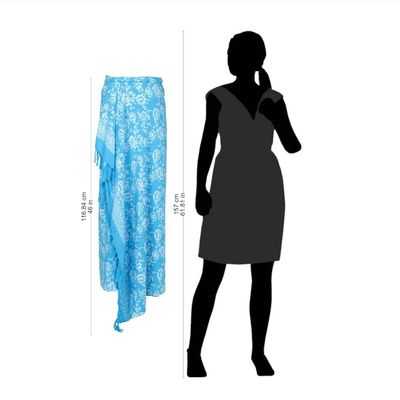 Alternate image for Cerulean Blue Rayon Batik Sarong with Fringed Ends Tropical Garden in Cerulean