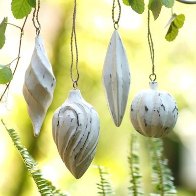 Alternate image for Four White Distressed Albesia Wood Ornaments from Bali Holiday Ambassadors