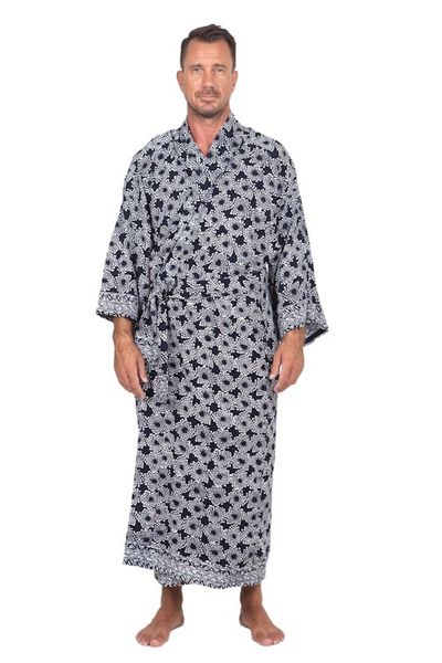 Alternate image for Mens Batik Robe from Indonesia Navy Blue Nebula