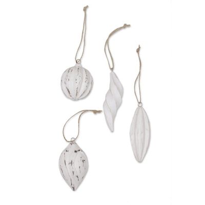 Alternate image for Four White Distressed Albesia Wood Ornaments from Bali Holiday Ambassadors