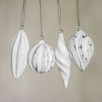 Alternate image for Four White Distressed Albesia Wood Ornaments from Bali Holiday Ambassadors