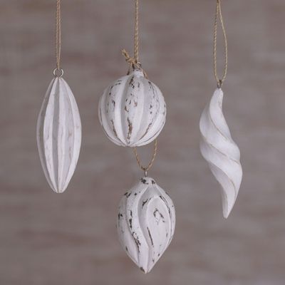Alternate image for Four White Distressed Albesia Wood Ornaments from Bali Holiday Ambassadors