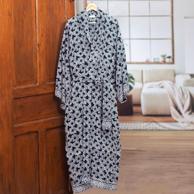 Alternate image for Mens Batik Robe from Indonesia Navy Blue Nebula