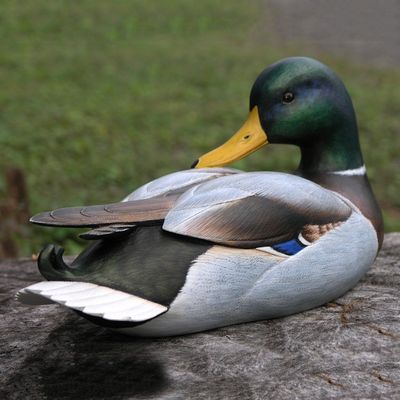 Alternate image for Handmade Wood Duck Sculpture Large Male Mallard