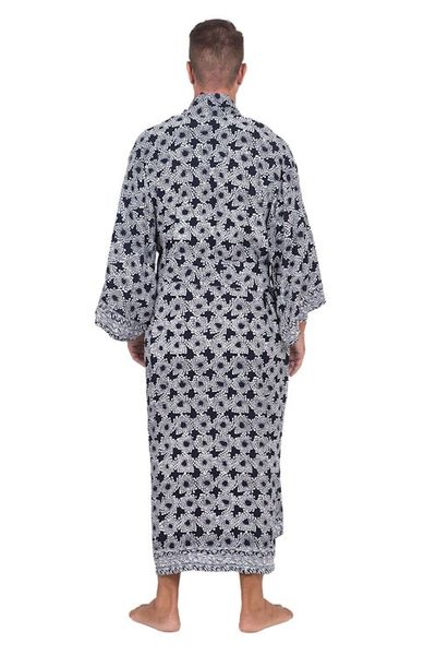 Alternate image for Mens Batik Robe from Indonesia Navy Blue Nebula