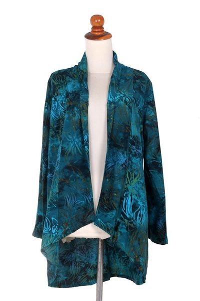 Alternate image for Long Sleeve Womens Rayon Jacket with Teal Floral Print Kenanga