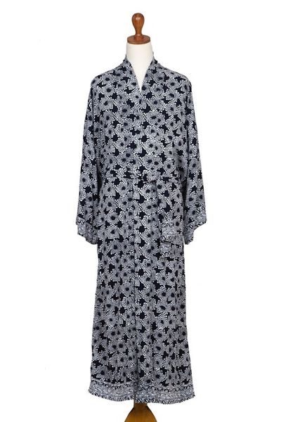 Alternate image for Mens Batik Robe from Indonesia Navy Blue Nebula