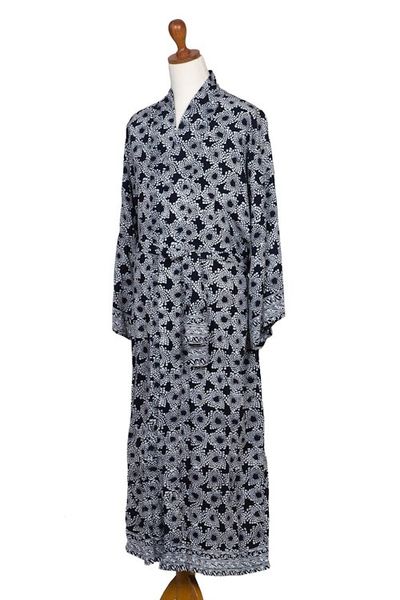 Alternate image for Mens Batik Robe from Indonesia Navy Blue Nebula