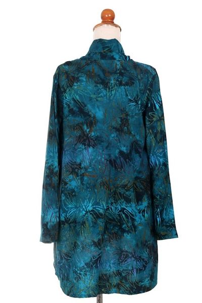 Alternate image for Long Sleeve Womens Rayon Jacket with Teal Floral Print Kenanga