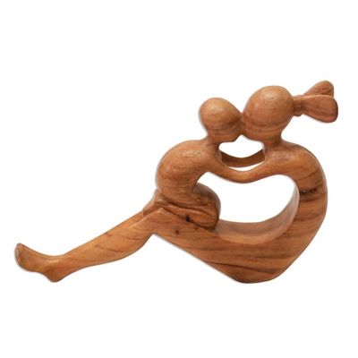 Alternate image for Natural Suar Wood Mother and child Sculpture from Bali Her Love Will Never Fade