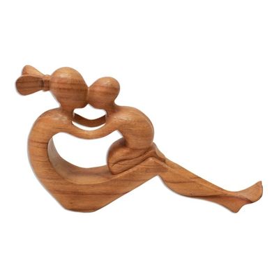 Alternate image for Natural Suar Wood Mother and child Sculpture from Bali Her Love Will Never Fade