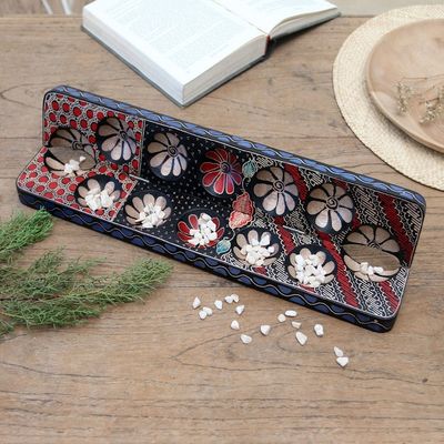 Alternate image for Hand-painted Wood Batik Mancala Board Game from Indonesia Fun Parang Blue