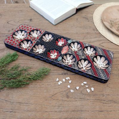 Alternate image for Hand-painted Wood Batik Mancala Board Game from Indonesia Fun Parang Blue
