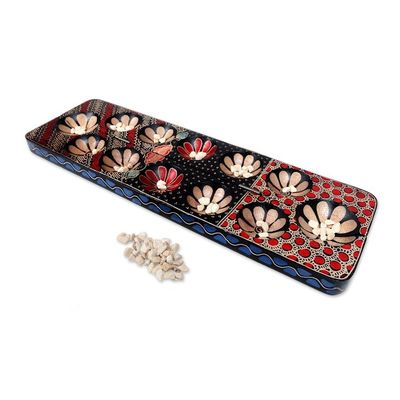 Alternate image for Hand-painted Wood Batik Mancala Board Game from Indonesia Fun Parang Blue