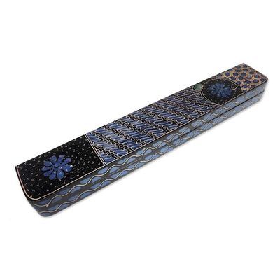 Alternate image for Hand-painted Wood Batik Mancala Board Game from Indonesia Fun Parang Blue