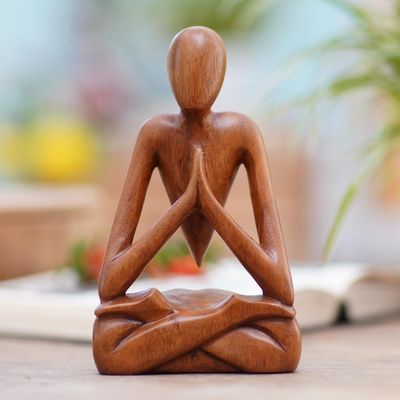 Alternate image for Wood Lotus Meditation Yoga Sculpture Hand Carved in Bali Natural Meditation