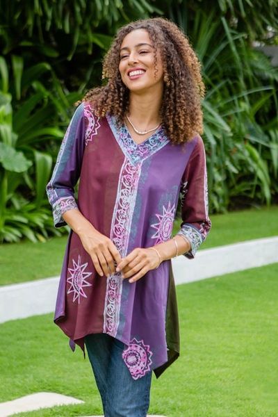 Alternate image for Hand-Stamped Batik Rayon Tunic from Bali Imperial Garden