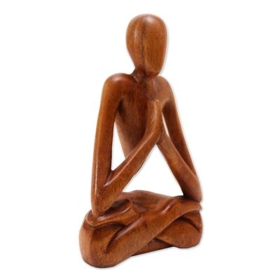 Alternate image for Wood Lotus Meditation Yoga Sculpture Hand Carved in Bali Natural Meditation