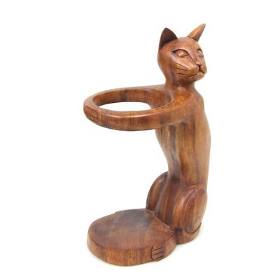 Alternate image for Hand Carved Wooden Cat Wine Bottle Holder Wine-Loving Cat