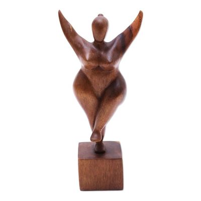 Alternate image for Hand Carved Suar Wood Sculpture of the Female Form Curvy and Happy