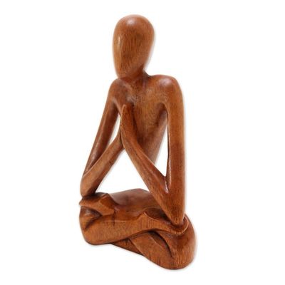 Alternate image for Wood Lotus Meditation Yoga Sculpture Hand Carved in Bali Natural Meditation