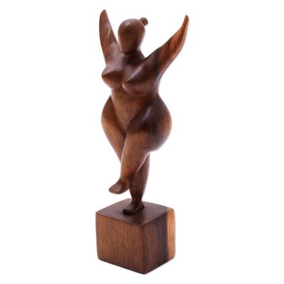 Alternate image for Hand Carved Suar Wood Sculpture of the Female Form Curvy and Happy